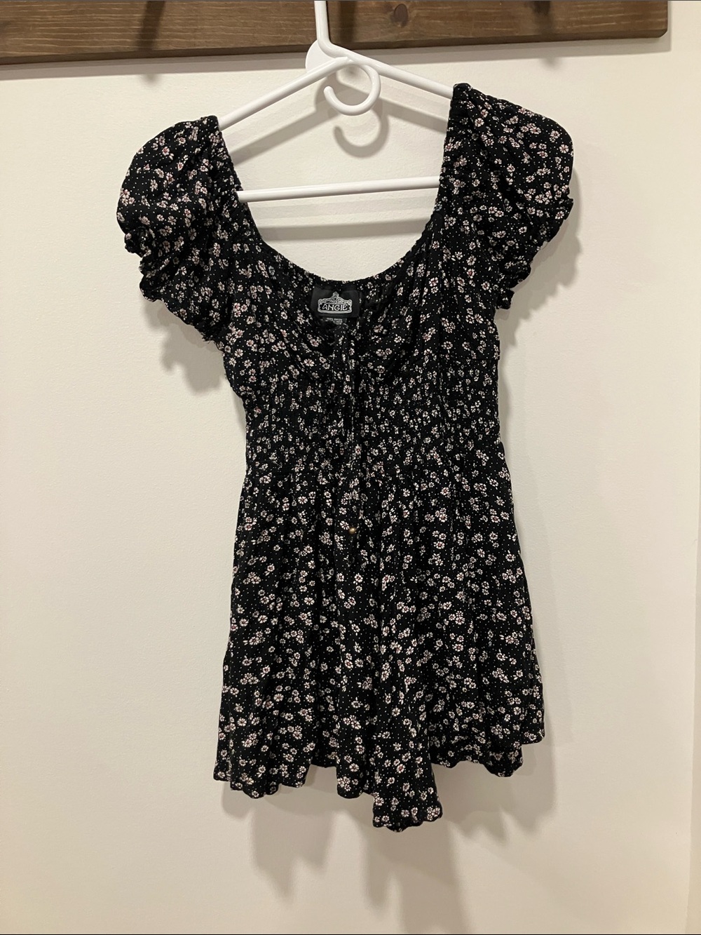 Angie Black Dress with Pink and White Floral Print